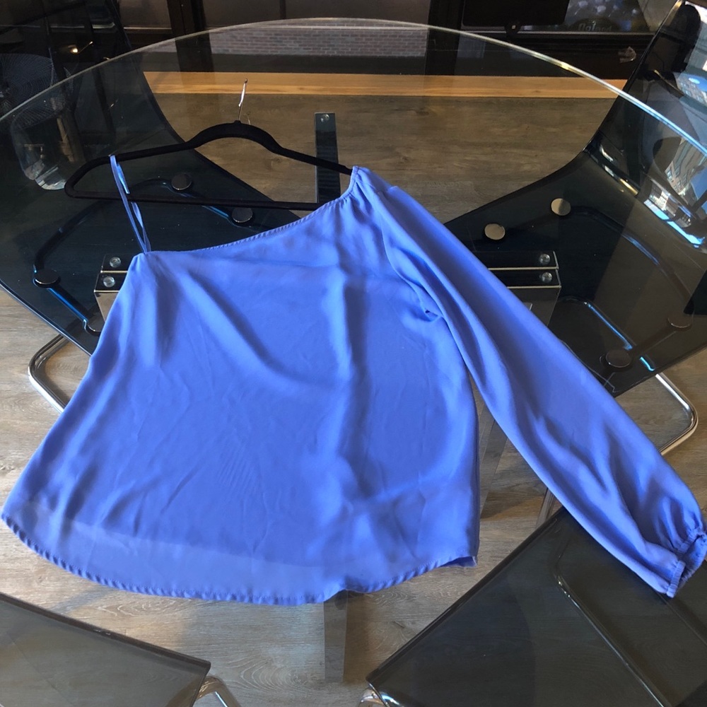 Blue silk one sleeve top